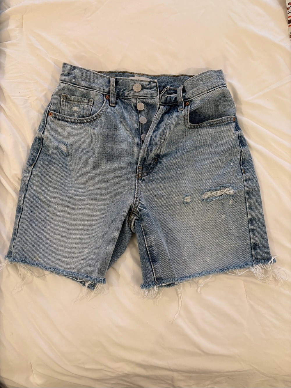 PacSun Light Wash Distressed Button-Fly Jean Shorts